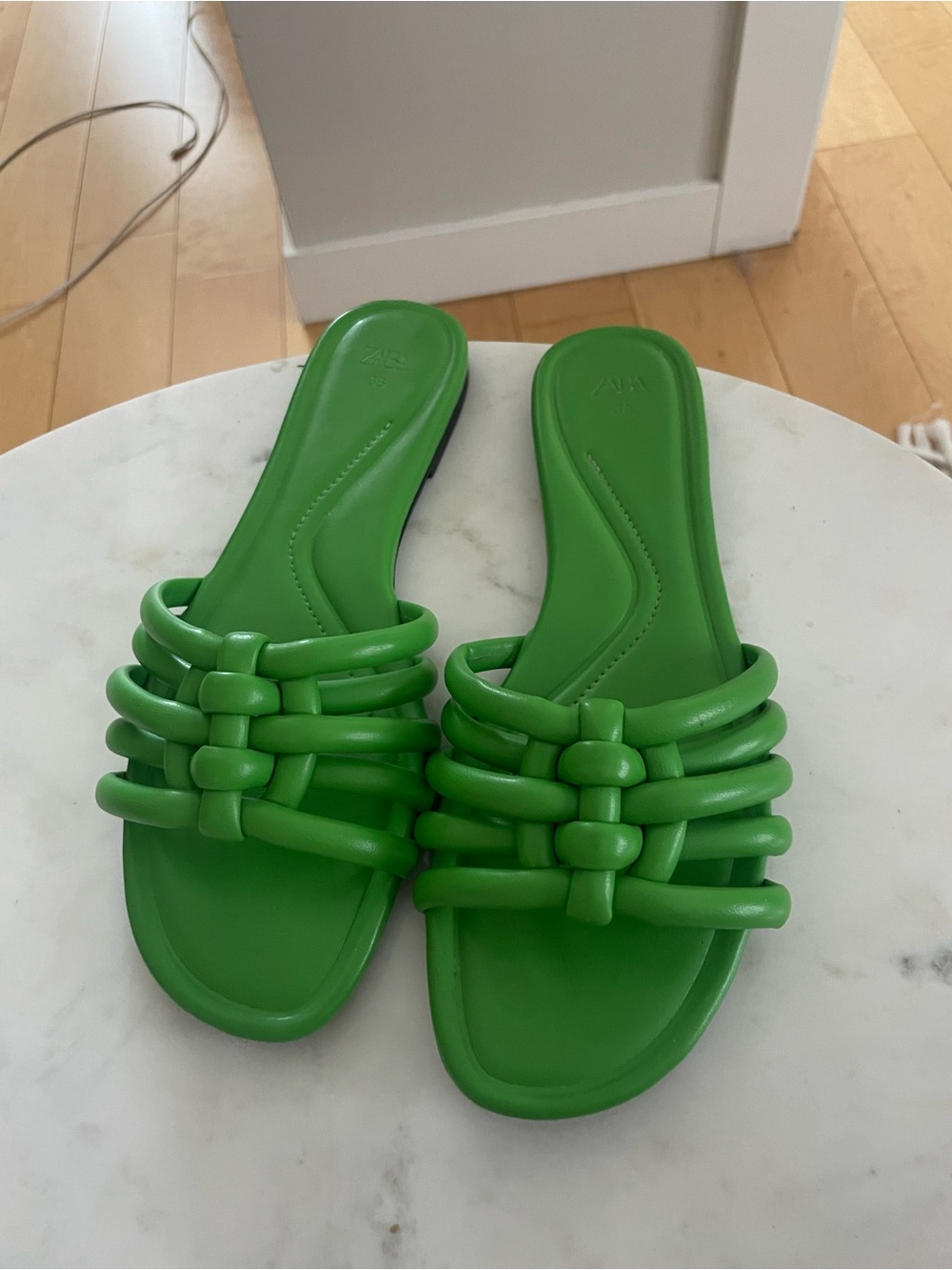Zara multi strap knotted flat sandals in vibrant green size 38